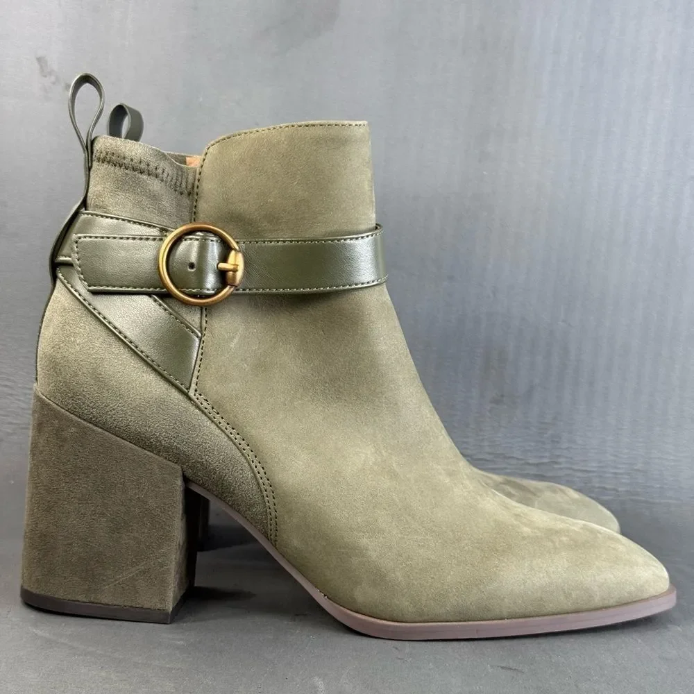 Vionic Tenley heeled zippered bootie olive green nubuck leather womens size 9.5